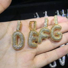 Hip Hop glacé personnalisé lettres à bulles pendentif collier Micro pavé Zircon avec corde chaîne bijoux à bricoler soi-même pour Men287i