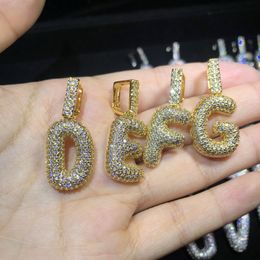 Hip Hop glacé personnalisé lettres à bulles pendentif collier Micro pavé Zircon avec corde chaîne bijoux à bricoler soi-même pour Men215z