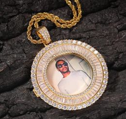 Hip Hop glacé photo personnalisée pendentif collier avec chaîne de corde cuivre Zircon rond diamant personnaliser Couple famille bijoux amour 9639770