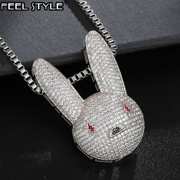 Hip Hop glacé CZ AAA Bling mauvais lapin cubique zircone colliers pendentifs pour hommes bijoux avec chaîne Y1220284A
