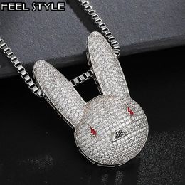 Hip Hop glacé CZ AAA Bling mauvais lapin cubique zircone colliers pendentifs pour hommes bijoux avec chaîne Y1220229j