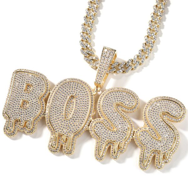 Hip Hop glacé CZ personnalisé grande gouttelette lettre nom épissure pendentif collier personnalisé cuivre Zircon collier