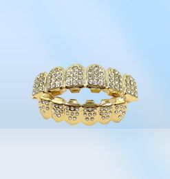 Hip Hop Iced Out CZ Diamonds Top Silver Hiphop Bijoux Gold Goldz Grillz Rhingestone Topbottom Grills Set Shiny Tooth3568243