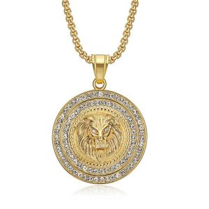 Hip Hop Iced Out CZ Löwenkopf Anhänger Männlich Goldene Farbe 14 karat Gelbgold Runde Tier Halskette Für Männer schmuck Hohe Qualität