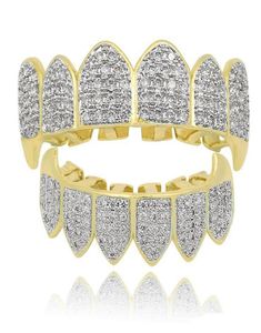 Hip Hop Iced Out CZ Mond Tanden Grillz Caps Top Bottom Grill Set Mannen Vrouwen Vampire Grills Sieraden Geschenken4809468