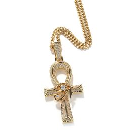 Hip Hop glacé CZ printemps nouveau produit Horus Eye Anhe croix pendentif rétro polyvalent bijoux accessoires