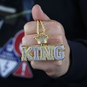 Hip Hop Iced Out Diamond King Letter heren hanger ketting goud verzilverd met touwketting