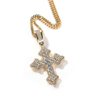 Collier Hip Hop en diamant glacé pour hommes, pendentif croix rétro, plaqué or, Micro pavé cubique, Zircon, bijoux scintillants, cadeau