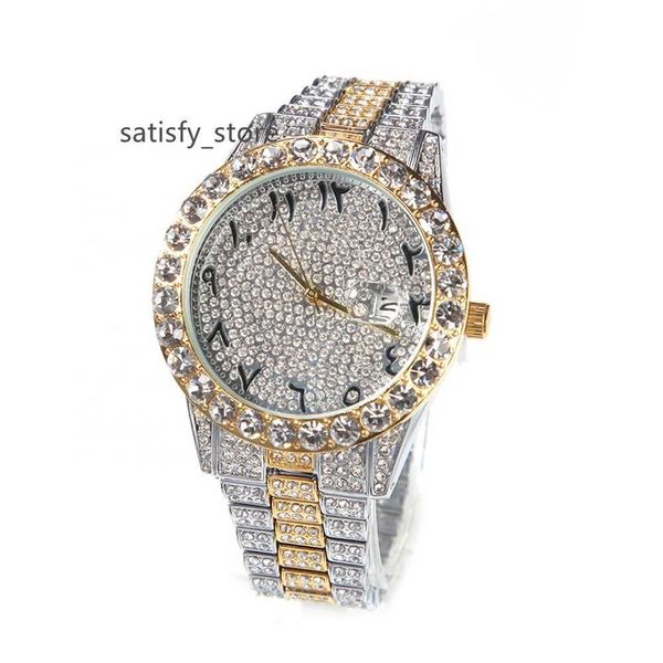 Montre de luxe en diamant glacé pour hommes et femmes, style Hip Hop, chiffres arabes, pierres de Zircon, Quartz, étanche