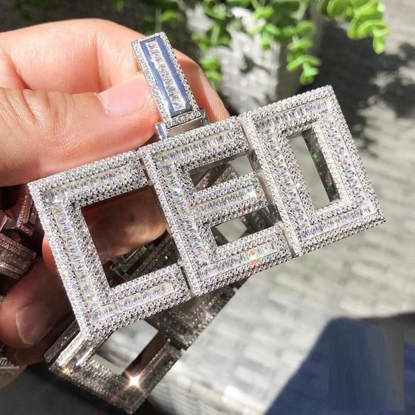 Hip Hop Iced Out Full CZ Diamond Alphabet CEO Carta Colgante Collar Chapado en oro y plata Joyería ostentosa para hombre