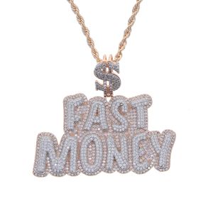 Hiphop Iced Out vol met diamanten letters hangers SNEL GELD hanger ketting