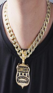Hip Hop Iced Gangster Pendant 18quot Full CZ Zirkon Crystal Iced Cuban Choker Chain Bling Necklace 2010137158971