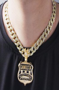 Hip Hop Iced Out Gangster Pendant 18quot Full CZ Zircon Crystal Iced Cuban Chain Chain Bling Collier 2010133282609