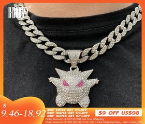 Hip Hop Iced Out Gengar Bling Ghost Ally Gold Silver Color Pendant Collier For Men Women Jewelry With Chains7369081