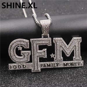 Collana con pendente Hip Hop Iced Out God Family Money Zircone cubico placcato oro argento con catena a corda174h