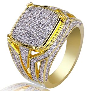 Hip Hop glacé or Micro pavé cubique Zircon Bling grands anneaux carrés pour bijoux masculins 18mm cadeau de fête des mères