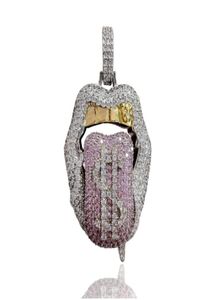 Hip Hop Iced Out Gold Teeth Money Mouth Pendant Collier avec 4 mm Chain Corde Chain 3710243