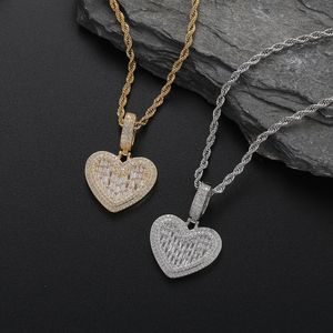 Hip Hop Iced Out Heart Pendant Charm Hearts Shaped Copper Zircon Colgante Collar para Hombres Mujeres