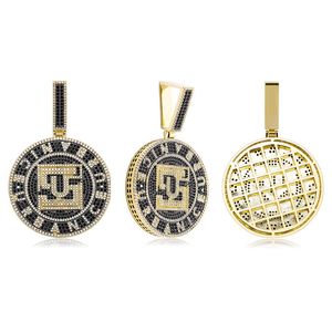 Hip Hop glacé grande taille pendentif rond collier or argent plaqué hommes Bling bijoux cadeau