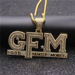 Hip Hop Iced Out Letter God Family Money Pendant Collier Gold Silver plaqué HOMME BLING BIELRY CADE