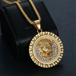 Hiphop Iced Out Leeuwenkop Hanger Kettingen Voor Mannen Gouden Kleur 14k Geel Goud Dierlijke Kettingen Mannelijke bling Sieraden