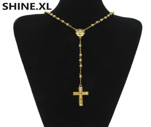 Collier chapelet Long glacé Hip Hop, chaîne de perles, pendentif couleur or, boule d'église catholique, bijoux 6319282