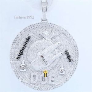 Hip Hop glacé hommes bijoux cubain Moissanite diamant S Sterling Sier argent sac personnalisé disque pendentif