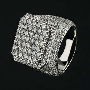 Hip Hop Iced Out Men Real 10k Solid Gold Square VVS White Moisanite Diamond Championship Ring