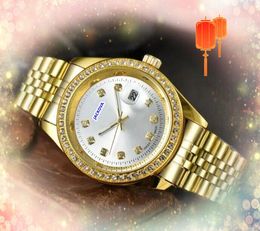 Hip Hop Iced Out Men Men Women Designer Watch Full Diamonds Ring Dot Quartz Batterij Rose Gold Silver Case Kalender Staal Band Klokkakjes Relogio Masculino