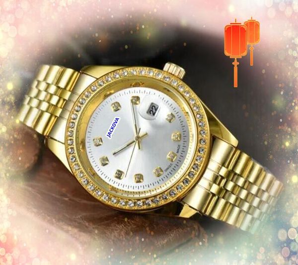 Hip Hop Iced Out Men Women Designer Watch Full Diamonds Ring Dot Quartz Batterie Rose Gol Silver Calendrier Calendrier Corloge en acier Corloge des montres