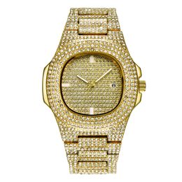 Hip Hop Iced Out Men Women Designer Fashion Watch Square Diamond Quartz Men's Watch Gold Calendar Steel Horloge Relogo Masculino