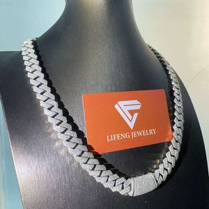 Hiphop Iced Out Moissanite Cubaanse schakelketting, wit vergulde 15 mm diamanten mode-sieraden ketting