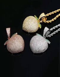 Hip Hop Iced Peach Pendant kettingen voor mannen Women Luxe Designer Gold Silver Rose Gold Bling Dimaond Peaches Hanger Fruit N2891976