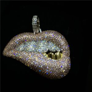 Hip Hop glacé pendentif grande bouche diamant dents grilles pendentif collier Bling bijoux pour hommes femmes 2510