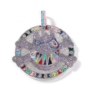 Hip Hop glacé pendentif collier Micro incrusté Zircon métal Style couleur disque pendentif collier solide dos bijoux