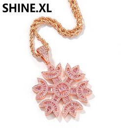 Hip Hop Iced Out Pink Zirkoon Snowflake Pendant ketting met roestvrijstalen touwketen Heren Bling Jewelry25027304164