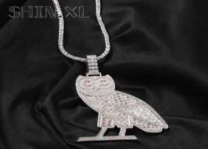 Hip Hop Iced Out Retro Owl Zircon Pendant Collier Long Tide Brand Animal Bling Jewelry Gift7317079