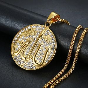 Hip Hop Iced Out Hingestone 14k Gold Muslim Allah Pendant Collier pour femmes / hommes bijoux islamiques