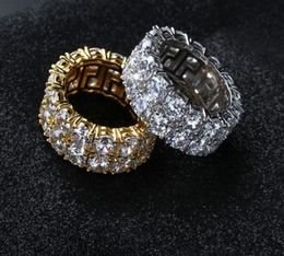 Hip Hop Iced Out Ring Micro Pave CZ Stone Tennis Ring Hommes Femmes Charme Bijoux De Luxe Cristal Zircon Diamant Or Argent Plaqué Wed9523782