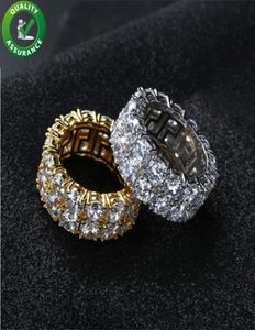 Hip Hop Iced Out Ring Micro Pave CZ Stone Tennis Ring Hommes Femmes Charme Bijoux De Luxe Cristal Zircon Diamant Or Argent Plaqué Wed3971353