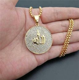 Hip Hop Iced Out Round Pendant Collier en acier inoxydable Islam Muslim Arabe Gold Couleur de prière Bijoux Drop 210929294E7045167