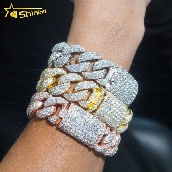 Hip Hop Iced Out Sier 20 mm Solid Heavy Miami Moisanite Bracelet Men Gold Plated Cuban Link Chain