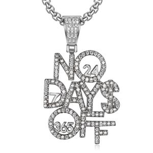 Hip Hop Iced Out Solid Letter No Day Off Hanger Ketting Verzilverd Mannen Charm Sieraden Gift