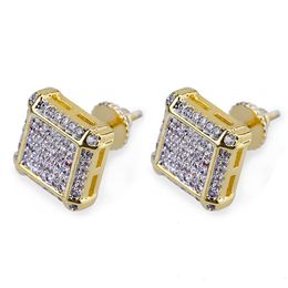 Hip Hop Iced Out Square Earring Twee Tone Kleur Geplateerde Cubist Schroef Back Stud Earring voor mannen en vrouwen