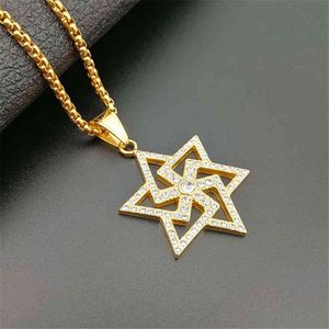 Hip Hop Iced Out Star of David Swastika Pendentif Collier pour femmes/hommes en acier inoxydable Je Bouddhisme Bijoux religieux X0509