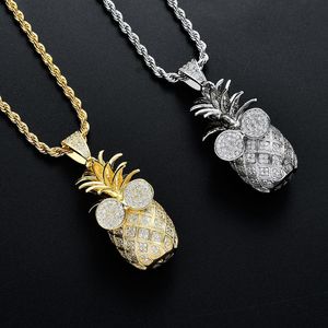 Hip Hop Iced Out Zomer Fruit Ananas Hanger Ketting Micro Verharde Zirkoon Bling Sieraden Voor Mannen Women288R