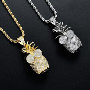 Hip Hop Iced Out Zomer Fruit Ananas Hanger Ketting Micro Verharde Zirkoon Bling Sieraden Voor Mannen Women282l