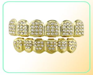 Hip Hop Iced Out Top Bottom Dents Grillz Rhingestone Punk Punk Grills Dental Gold Tooth Caps Bijoux Jielry2066349