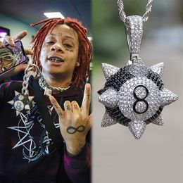 Hip Hop glacé Trippie Redd météore marteau pendentif collier or argent plaqué avec chaîne de corde 2878