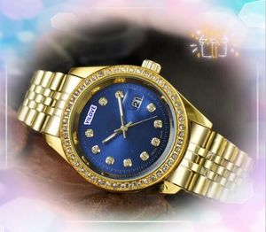 Hip Hop Iced Polshorwatches Men's Dames Quartz Movement Clock Luxe All The Crime Cool President Diamonds Ring Dot Chain Bracelet 24 Hour kalender horloges geschenken